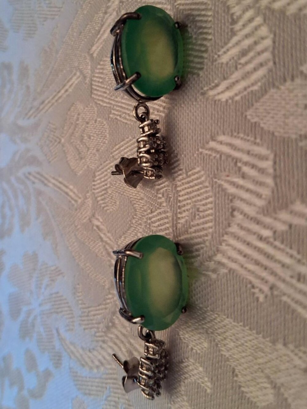 New Sterling Chalcedony Green Earrings Post Drop